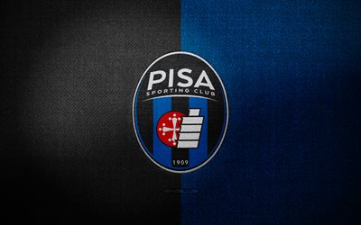ピサscバッジ, 4k, 黒青の布の背景, セリエb, ピサscのロゴ, ピサscのエンブレム, スポーツのロゴ, ピサscの旗, イタリアのサッカー クラブ, ピサsc, サッカー, フットボール, ピサ fc