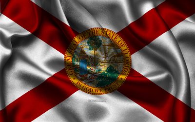 علم فلوريدا, 4k, الولايات الأمريكية, أعلام الساتان, يوم فلوريدا, أعلام الساتان المتموجة, ولاية فلوريدا, الولايات المتحدة, الولايات المتحدة الأمريكية, فلوريدا
