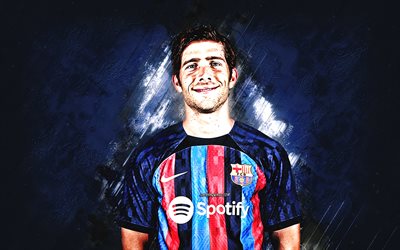 sergi roberto, fc barcelone, joueur de football espagnol, portrait, fond de pierre bleue, football, la liga, espagne, sergi roberto carnicer