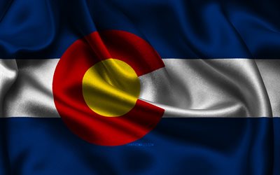 Colorado flag, 4K, american states, satin flags, flag of Colorado, Day of Colorado, wavy satin flags, State of Colorado, US States, USA, Colorado