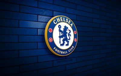 Chelsea 3D logo, 4K, blue brickwall, Premier League, soccer, english football club, Chelsea logo, Chelsea emblem, football, Chelsea, sports logo, Chelsea FC