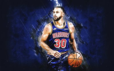 Stephen Curry, Golden State Warriors, NBA, american basketball player, blue stone background, National Basketball Association, Wardell Stephen Curry II, basketball
