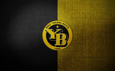 bscヤングボーイズのバッジ, 4k, 黒黄色の布の背景, スイス・スーパーリーグ, bscヤングボーイズのロゴ, bscヤングボーイズのエンブレム, スポーツのロゴ, スイス サッカー クラブ, bscヤングボーイズ, サッカー, フットボール, ヤングボーイズfc