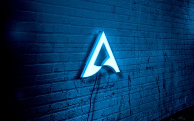 logotipo de neón ártico, 4k, pared de ladrillo azul, arte grunge, creativo, logotipo en el cable, logotipo azul ártico, logotipo ártico, obras de arte, ártico