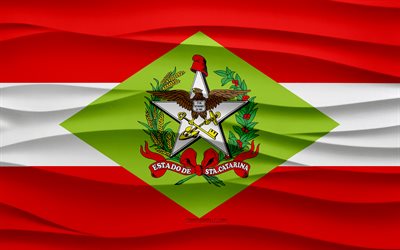 4k, 산타 카타리나의 국기, 3d 파도 석고 배경, 산타 카타리나 깃발, 3d 파도 텍스처, 브라질 국가 상징, 산타 카타리나의 날, 브라질의 주, 3차원, 산타 카타리나, 기, 브라질