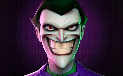 4k, Smiling Joker, 3D art, supervillain, Joker face, creative, Joker 4K, cartoon joker, artwork, Joker