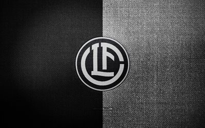 FC Lugano badge, 4k, black white fabric background, Swiss Super League, FC Lugano logo, FC Lugano emblem, sports logo, swiss football club, FC Lugano, soccer, football, Lugano FC