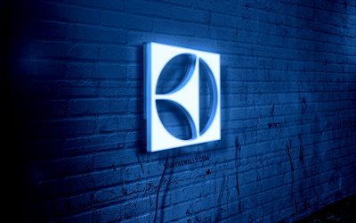 electrolux neon logo, 4k, mavi brickwall, grunge sanat, yaratıcı, tel üzerinde logo, electrolux mavi logo, electrolux logo, sanat eseri, electrolux
