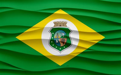 4k, Flag of Ceara, 3d waves plaster background, Ceara flag, 3d waves texture, Brazilian national symbols, Day of Ceara, states of Brazil, 3d Ceara flag, Ceara, Brazil