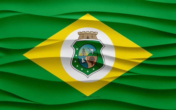 4k, Flag of Ceara, 3d waves plaster background, Ceara flag, 3d waves texture, Brazilian national symbols, Day of Ceara, states of Brazil, 3d Ceara flag, Ceara, Brazil