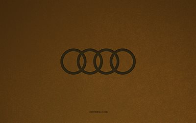 logotipo de audi, 4k, logotipos de automóviles, emblema de audi, textura de piedra marrón, audi, marcas de automóviles populares, signo de audi, fondo de piedra marrón