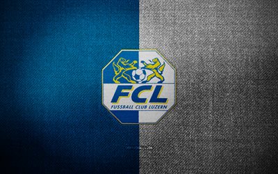 fc ルツェルンのバッジ, 4k, 青白い布の背景, スイス・スーパーリーグ, fc ルツェルンのロゴ, fc ルツェルンのエンブレム, スポーツのロゴ, スイス サッカー クラブ, fc ルツェルン, サッカー, フットボール, ルツェルン fc