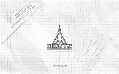 logotipo de boceto de deutz fahr, 4k, fondo de papel a cuadros, logotipo negro de deutz fahr, marcas, bocetos de logotipo, logotipo de deutz fahr, dibujo a lápiz, deutz fahr