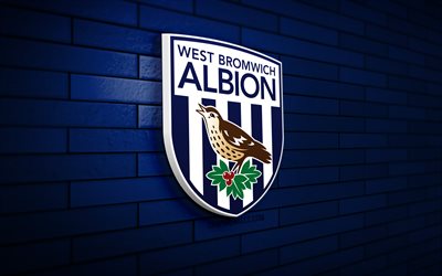 West Bromwich Albion 3D logo, 4K, blue brickwall, Championship, soccer, english football club, West Bromwich Albion logo, West Bromwich Albion emblem, football, West Bromwich Albion, sports logo, West Bromwich Albion FC