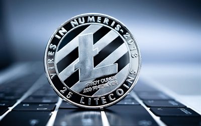 Litecoin silver coin, 4k, cryptocurrency, Litecoin, electronic money, Litecoin rate concepts, Litecoin logo, Litecoin sign, finance concepts, background with Litecoin