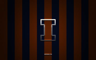 illinois fighting illini-logo, american-football-team, ncaa, orange-blauer kohlenstoffhintergrund, illinois fighting illini-emblem, fußball, illinois fighting illini, usa, illinois fighting illini-silbermetalllogo