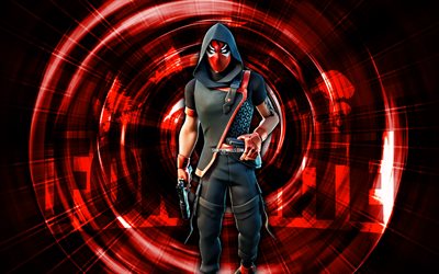 cercatore, 4k, sfondo astratto rosso, fortnite, raggi astratti, skin cercatore, skin cercatore fortnite, personaggi fortnite, cercatore fortnite