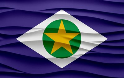 4k, Flag of Mato Grosso, 3d waves plaster background, Mato Grosso flag, 3d waves texture, Brazilian national symbols, Day of Mato Grosso, states of Brazil, 3d Mato Grosso flag, Mato Grosso, Brazil