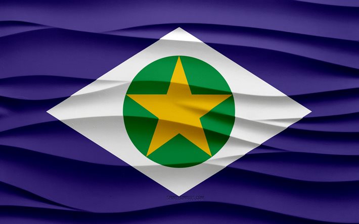 4k, Flag of Mato Grosso, 3d waves plaster background, Mato Grosso flag, 3d waves texture, Brazilian national symbols, Day of Mato Grosso, states of Brazil, 3d Mato Grosso flag, Mato Grosso, Brazil