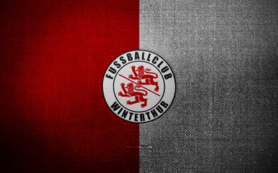 insigne du fc winterthur, 4k, fond de tissu blanc rouge, super league suisse, le logo du fc winterthur, l'emblème du fc winterthur, le logo du sport, le club suisse de football, le fc winterthur, le soccer, le football, le winterthur fc