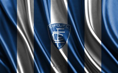 Empoli FC logo, Serie A, blue white silk texture, Empoli FC flag, Italian football team, Empoli FC, football, silk flag, Empoli FC emblem, Italy, Empoli FC badge
