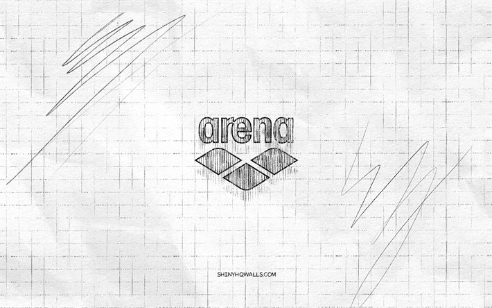 logo di schizzo dell'arena, 4k, sfondo di carta a scacchi, logo nero dell'arena, marchi, schizzi di logo, logo dell'arena, disegno a matita, arena