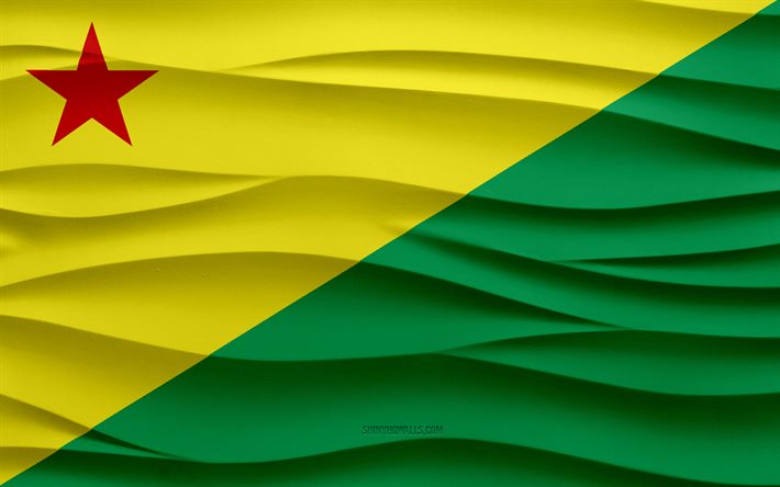 4k, Flag of Acre, 3d waves plaster background, Acre flag, 3d waves texture, Brazilian national symbols, Day of Acre, states of Brazil, 3d Acre flag, Acre, Brazil