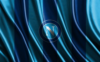 ssc napoli-logo, serie a, blaue seidenstruktur, ssc napoli-flagge, italienische fußballmannschaft, ssc napoli, fußball, seidenflagge, ssc napoli-emblem, italien, ssc napoli-abzeichen, napoli