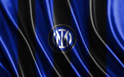 Inter Milan logo, Serie A, blue black silk texture, Inter Milan flag, Italian football team, Inter Milan, football, silk flag, Inter Milan emblem, Italy, Inter Milan badge, Internazionale