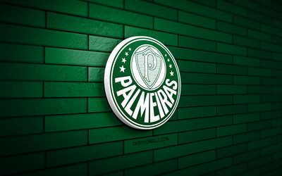 Palmeiras 3D logo, 4K, green brickwall, Brazilian Serie A, soccer, brazilian football club, Palmeiras logo, Palmeiras emblem, football, SE Palmeiras, sports logo, Palmeiras FC