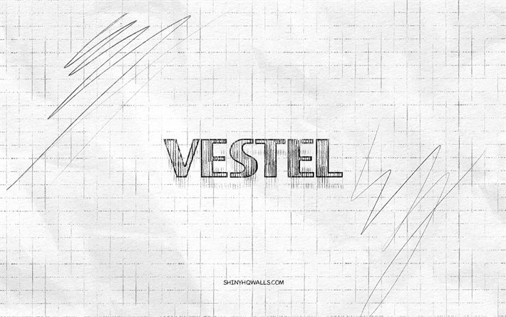Vestel sketch logo, 4K, checkered paper background, Vestel black logo, brands, logo sketches, Vestel logo, pencil drawing, Vestel