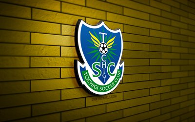 Tochigi SC 3D logo, 4K, yellow brickwall, J2 League, soccer, japanese football club, Tochigi SC logo, Tochigi SC emblem, football, Tochigi SC, sports logo, Tochigi FC