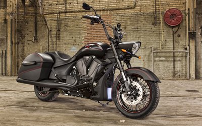 4k, Victory Magnum, front view, exterior, black motorcycle, black Victory Gunner, cruiser