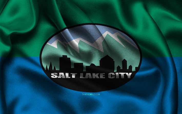 bandeira de salt lake city, 4k, cidades dos eua, bandeiras de cetim, dia de salt lake city, cidades americanas, bandeiras de cetim onduladas, cidades de utah, salt lake city utah, eua, salt lake city