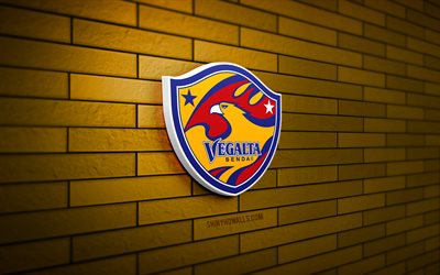 شعار vegalta sendai 3d, 4k, لبنة صفراء, دوري j2, كرة القدم, نادي كرة القدم الياباني, شعار vegalta sendai, فيجالتا سينداي, شعار رياضي