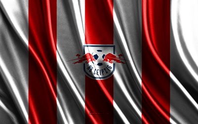 4k, RB Leipzig, Bundesliga, red white silk texture, RB Leipzig flag, German football team, football, silk flag, RB Leipzig emblem, Germany, RB Leipzig badge, RB Leipzig logo