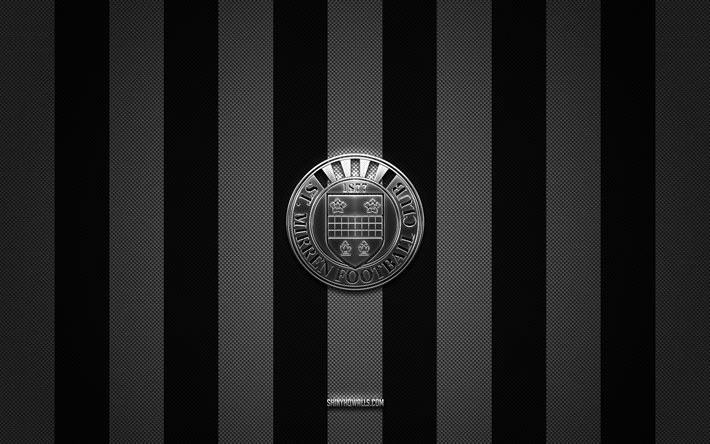 St Mirren FC logo, Scottish football team, Scottish Premiership, black white carbon background, St Mirren FC emblem, football, St Mirren FC, Scotland, St Mirren FC metal logo