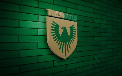 logotipo de tokio verdy 3d, 4k, pared de ladrillo verde, liga j2, fútbol, club de fútbol japonés, logotipo de tokio verdy, emblema de tokio verdy, tokio verdy, logotipo deportivo, tokio verdy fc