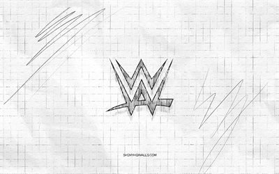 logo de croquis de la wwe, 4k, fond de papier à carreaux, logo noir wwe, divertissement de lutte mondiale, croquis de logos, logo wwe, dessin au crayon, wwe