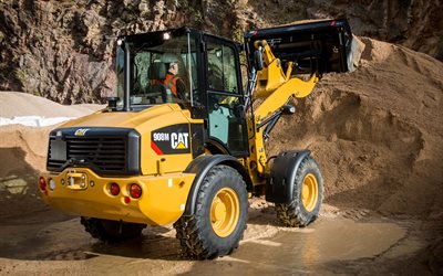 Caterpillar 908M, 4k, compact wheel loaders, 2022 loaders, sand loading, special machinery, loader in career, CAT 908M, wheel loaders, special equipment, Caterpillar