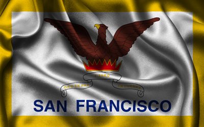 bandiera di san francisco, 4k, città degli stati uniti, bandiere di raso, giorno di san francisco, città americane, bandiere ondulate di raso, città della california, san francisco, california, stati uniti d'america