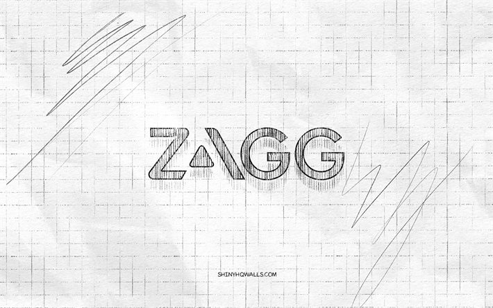 zagg 스케치 로고, 4k, 체크 무늬 종이 배경, zagg 블랙 로고, 브랜드, 로고 스케치, 재그 로고, 연필 드로잉, 재그