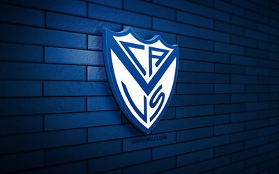 Velez Sarsfield 3D logo, 4K, blue brickwall, Liga Profesional, soccer, mexican football club, Velez Sarsfield logo, Velez Sarsfield emblem, football, Velez Sarsfield, sports logo, Velez Sarsfield FC