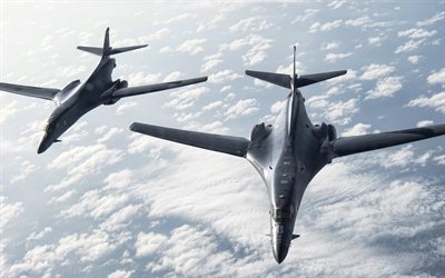 Rockwell B-1 Lancer, American supersonic strategic bomber, US Air Force, B-1 Lancer in the sky, bomber pair, military aircraft