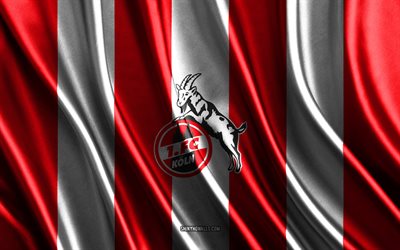 4k, FC Koln, Bundesliga, red white silk texture, FC Koln flag, German football team, football, silk flag, FC Koln emblem, Germany, FC Koln badge, FC Koln logo