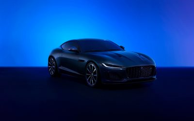 2022, jaguar f tipo 75, 4k, vista frontal, exterior, cupé deportivo, jaguar f type negro, coches deportivos británicos, jaguar