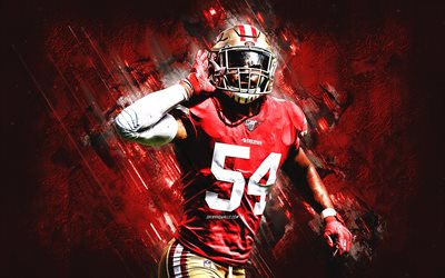 Fred Warner, San Francisco 49ers, portrait, american football player, NFL, red stone background, american football, USA