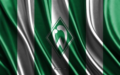 4k, ヴェルダー・ブレーメン, ブンデスリーガ, 緑の白い絹のテクスチャ, ヴェルダー・ブレーメンの旗, ドイツのサッカー チーム, フットボール, 絹の旗, ヴェルダー・ブレーメンのエンブレム, ドイツ, ヴェルダー・ブレーメンのバッジ, ヴェルダー・ブレーメンのロゴ