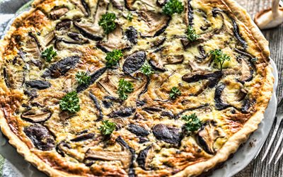 4k, mushroom pizza, vegetable pizza, vegetarian pizza, mushrooms, champignons, pizza, fast food, delicious food