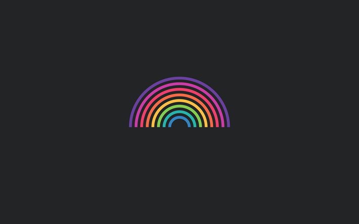 regenbogen, 4k, minimal, kreativ, graue hintergründe, regenbogenminimalismus, bild mit regenbogen, abstrakter regenbogen